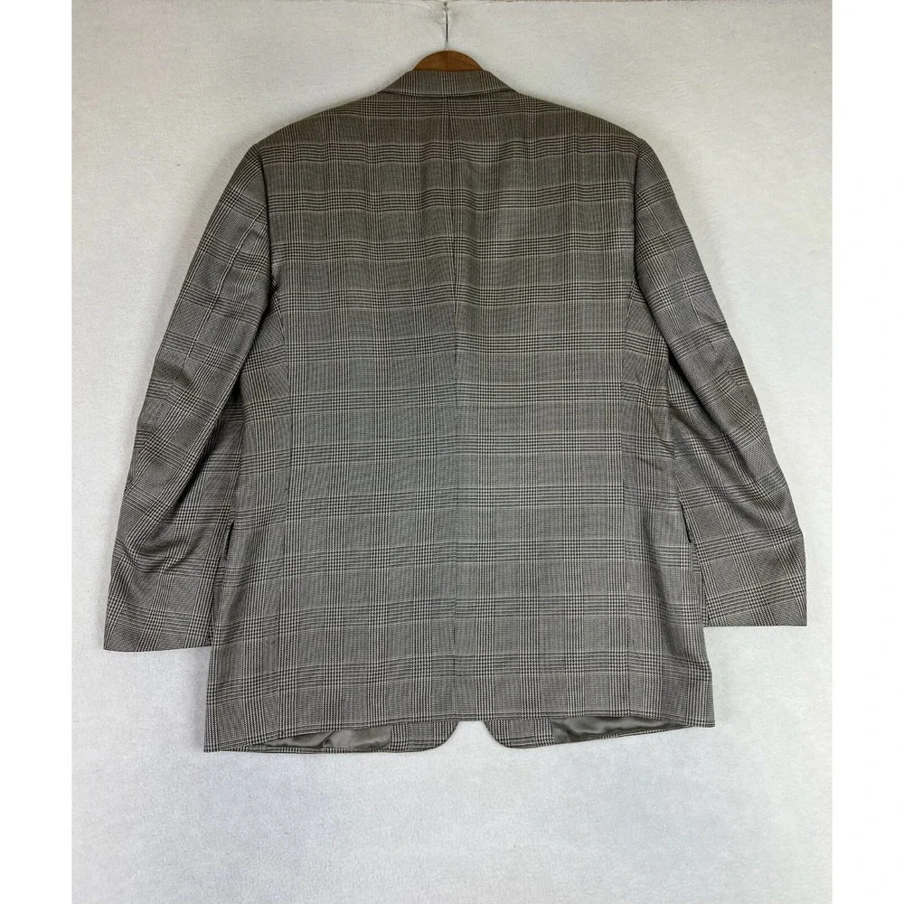 Hart Schaffner Marx Blazer Men's 42R Beige Plaid Check 3 Button Suit Jacket Wool